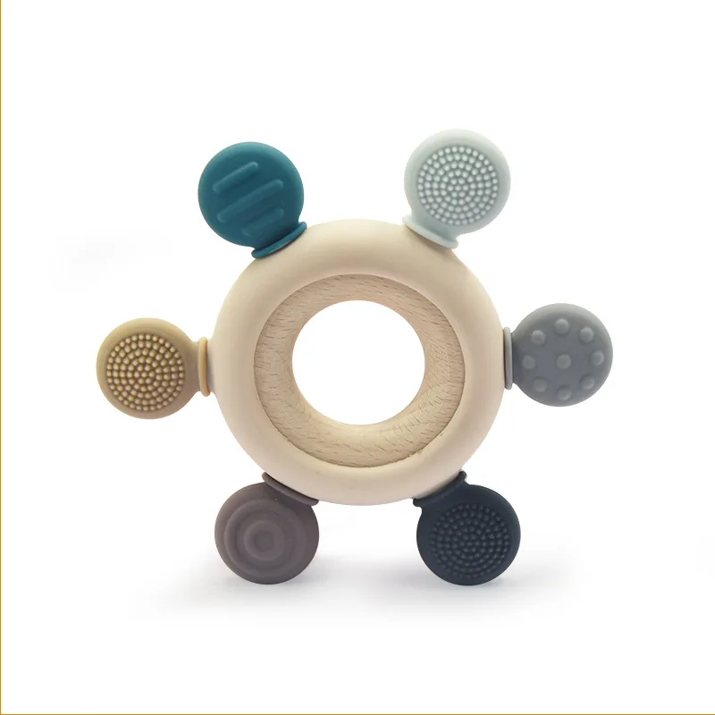 bpa free sensory montessori silicone baby teether toy ring