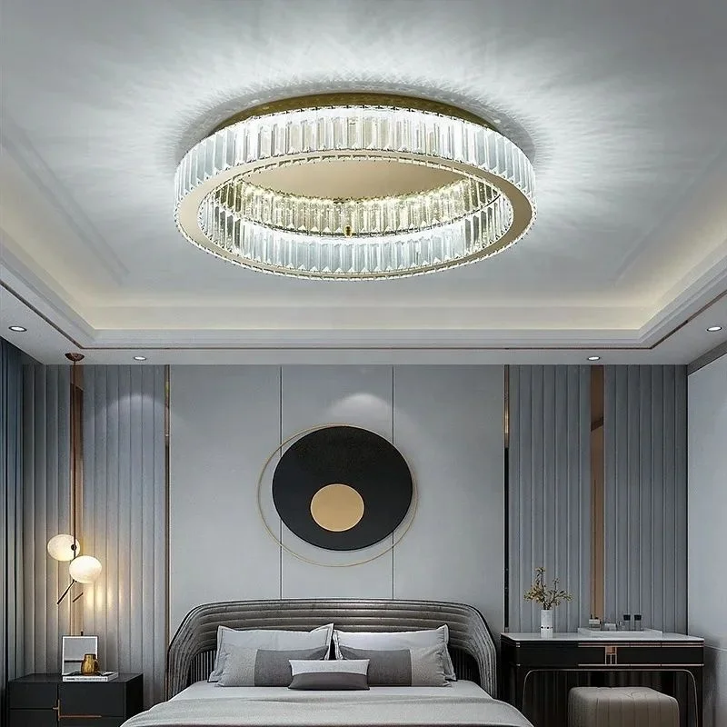 Modern Creative Crystal Round Ceiling Chandelier for Living Room Bedroom Decorative Led Indoor Lighting Fixture