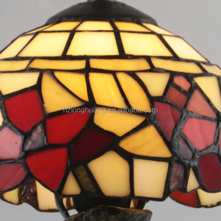 LongHuiJing 8inch Tiffany Table Lamp Stained Glass Leaves Pattern Light Made In China