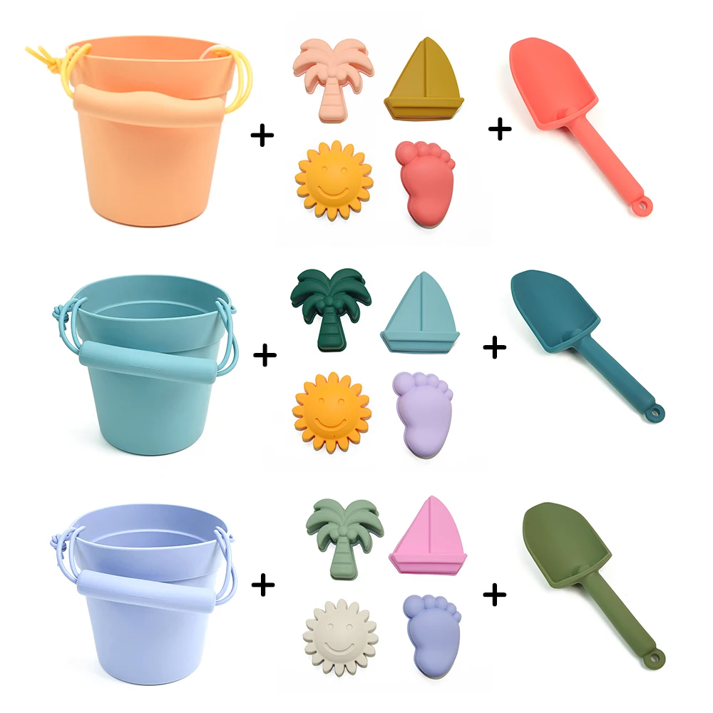 Fashion design beach & sand toys tools bucket set pail spade silicone beach toys summer toys for kids beach for toddlers
