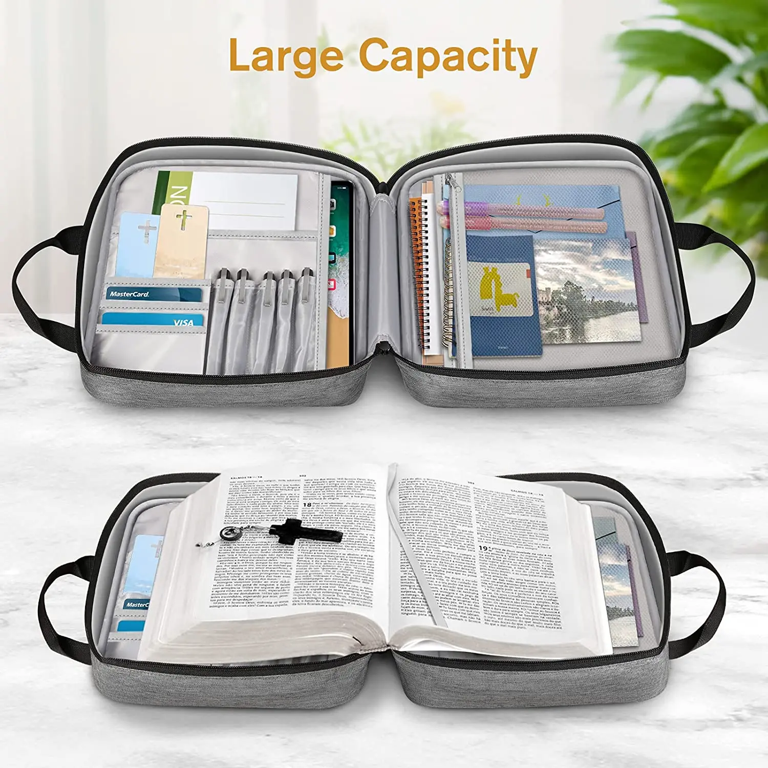 Wholesale Logo Printed Top Tote Handle Carrying Bookcase Zipper Pocket 2 Tone Large Church Holy Book Protective Bible Cover