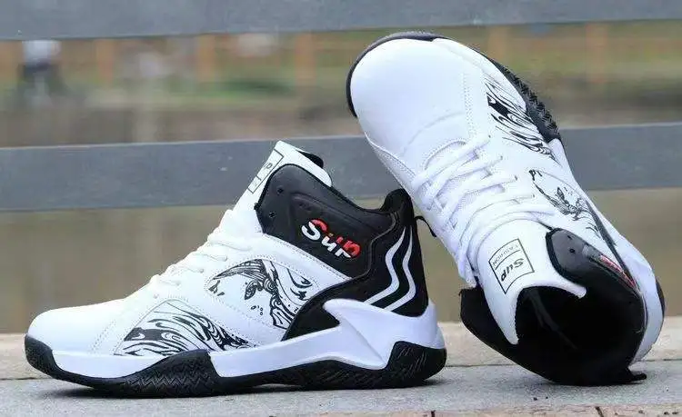 Wholesale Comfortable Running Outdoor PU Basketball Shoes White Sneakers for Men