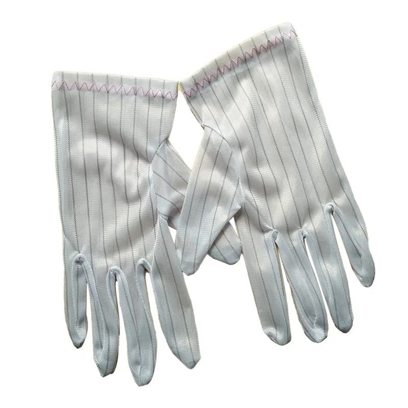Safety Work 5017 Type Warp Knitting White Double Sides Stripe Anti-static ESD Polyester Glove