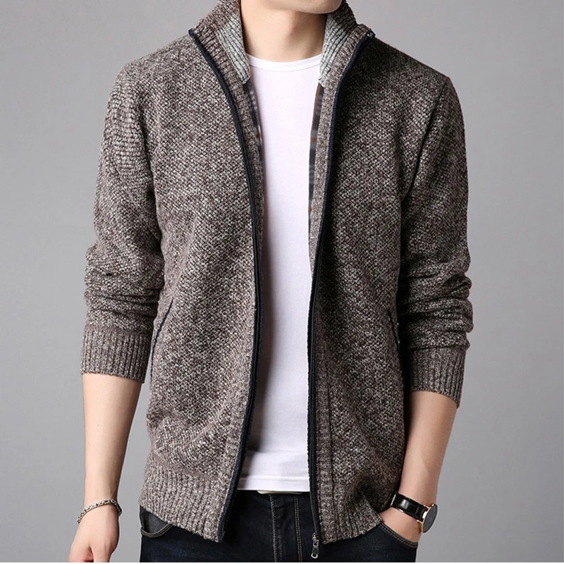 2021 autumn and winter pullover mock neck mens casual style knitwear cardigan zip sweater