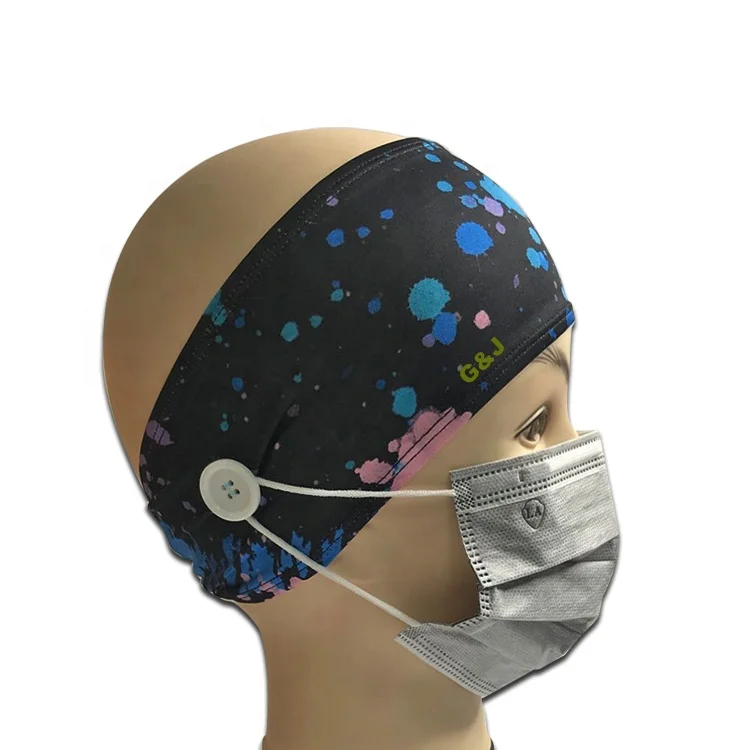 customized elastic sport nurse button hair band headbands protecting ear
