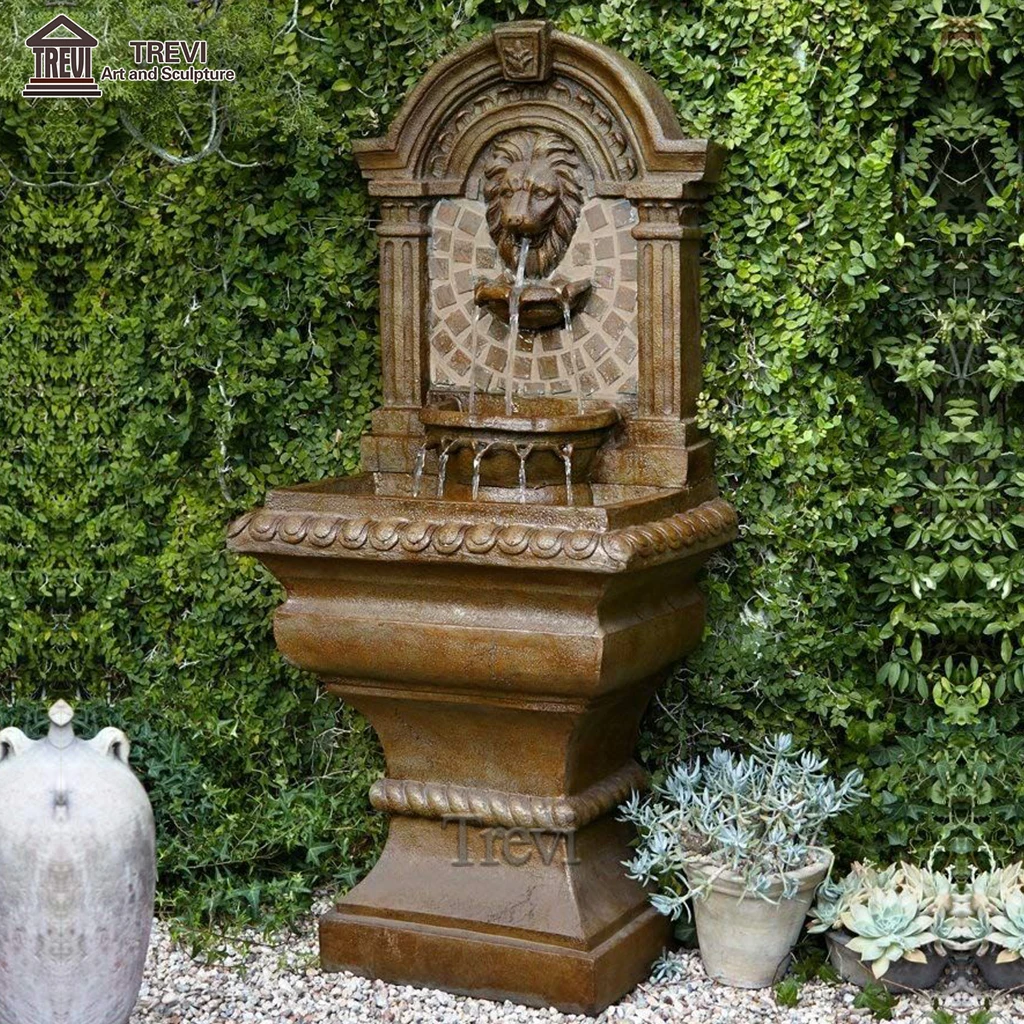 Custom Outdoor Antique Cast Copper Bronze Garden Lion Head Fountain for Sale