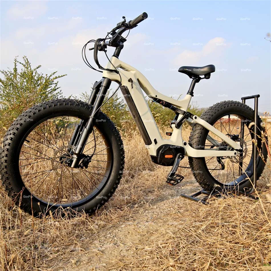 2023 gonped fatbike integrated battery emtb full suspencion ebike carbon fiber frame bafang m620