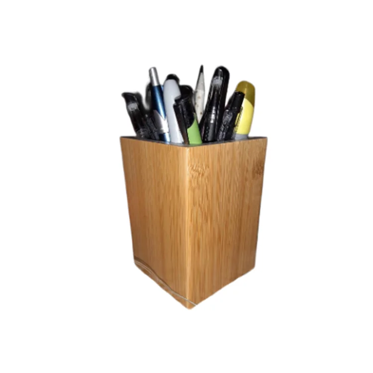 Bamboo Wood Desk Pencil Holder Stand Multi Purpose Use Pencil Cup Pot Desk Organizer Bamboo Wood Pen Holder For Desk