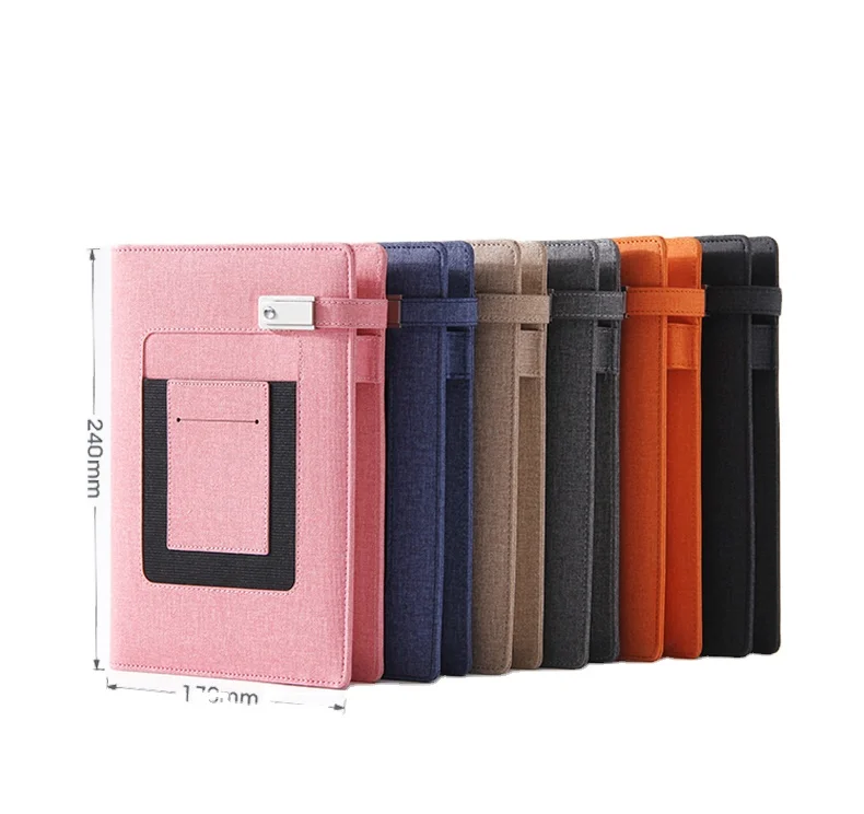 Fashion A5 royal blue leather charging notebook with 8000 mah powerbank and 16G USB disk flash drive