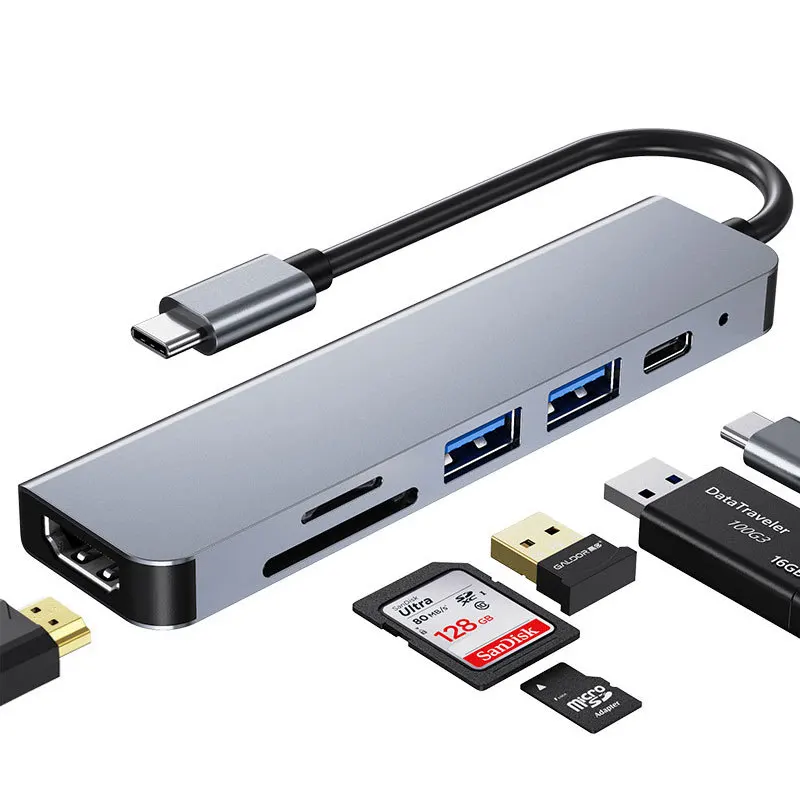 Хит продаж, 6 в 1, док-станция для высокая скорость 5 Гбит/с ноутбук Type C Usb Hub с Hd-mi PD TF SD кард-ридер Usb3.0 Usb2.0