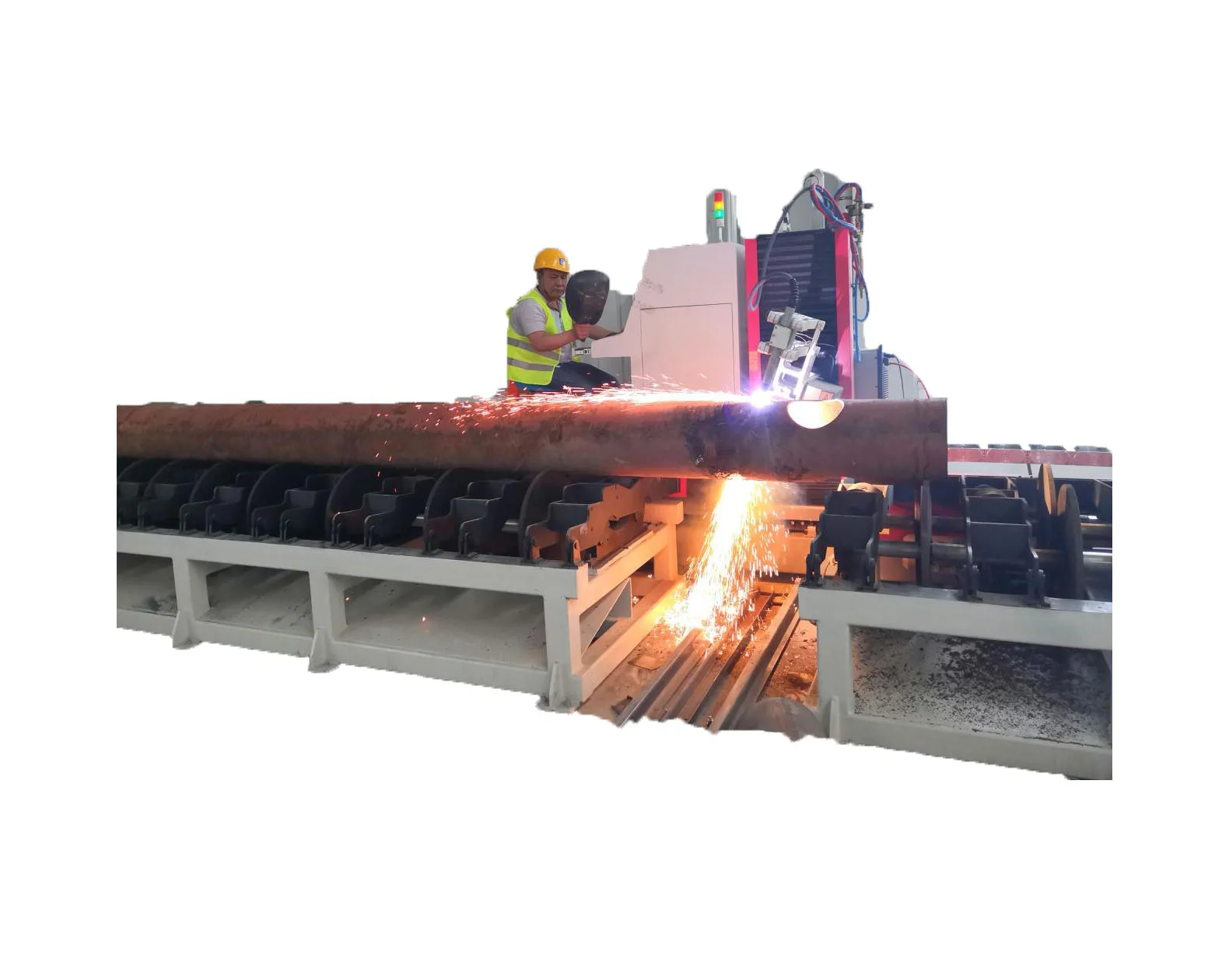 Roller-bench type CNC pipe flame/plasma bevel cutting machine