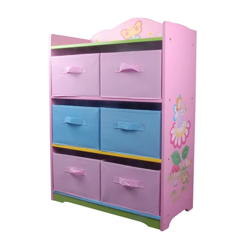 Kids furniture wood toy storage organizer box children kids toy cabinet with fabric bin