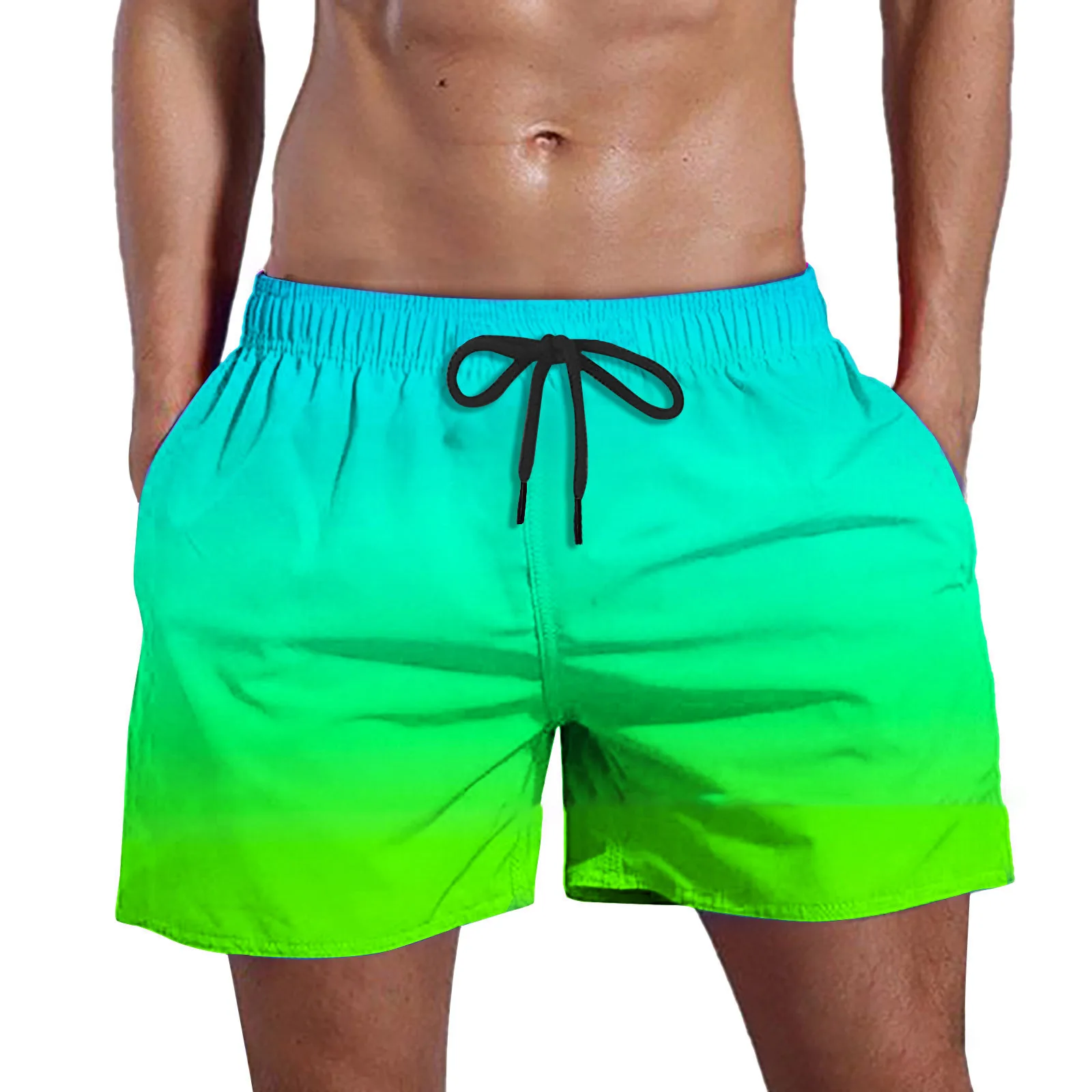 M0016 Summer Fashion Color Gradient Large Size Solid Color Shorts Section Slim Mens Swim Shorts