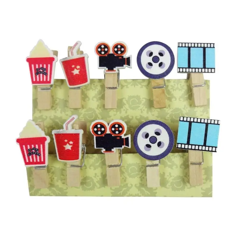 Birthday Party Favors Rustic Holiday 10pcs Black Cat Hanging Photo Display Wooden Peg Toy Bamboo Clothes Pegs