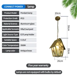 Outdoor retro Rustic Metal loft Vintage industrial aluminium glass Antique waterproof LED Outdoor Chandelier  Pendant lamp