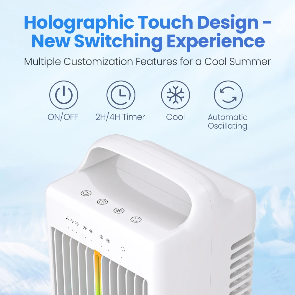 Cross-border Mini Portable Desktop Bedroom Ari Cooler Office Home Air Conditioner Fan with 7 Color Light,2/4H Timer, Rotation