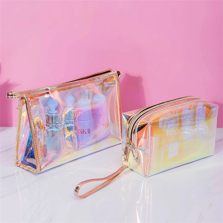 Wholesale Vegan Holographic Transparent Custom Makeup Bag Cosmetic High Quality Clear Design Your Own Logo