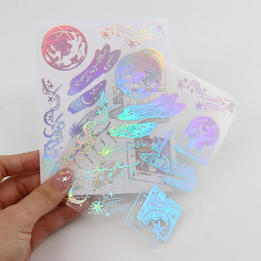 Custom PVC Self Adhesive Clear Stickers Kiss Cut Logo Printing Holographic Laser Film Sticker Sheet