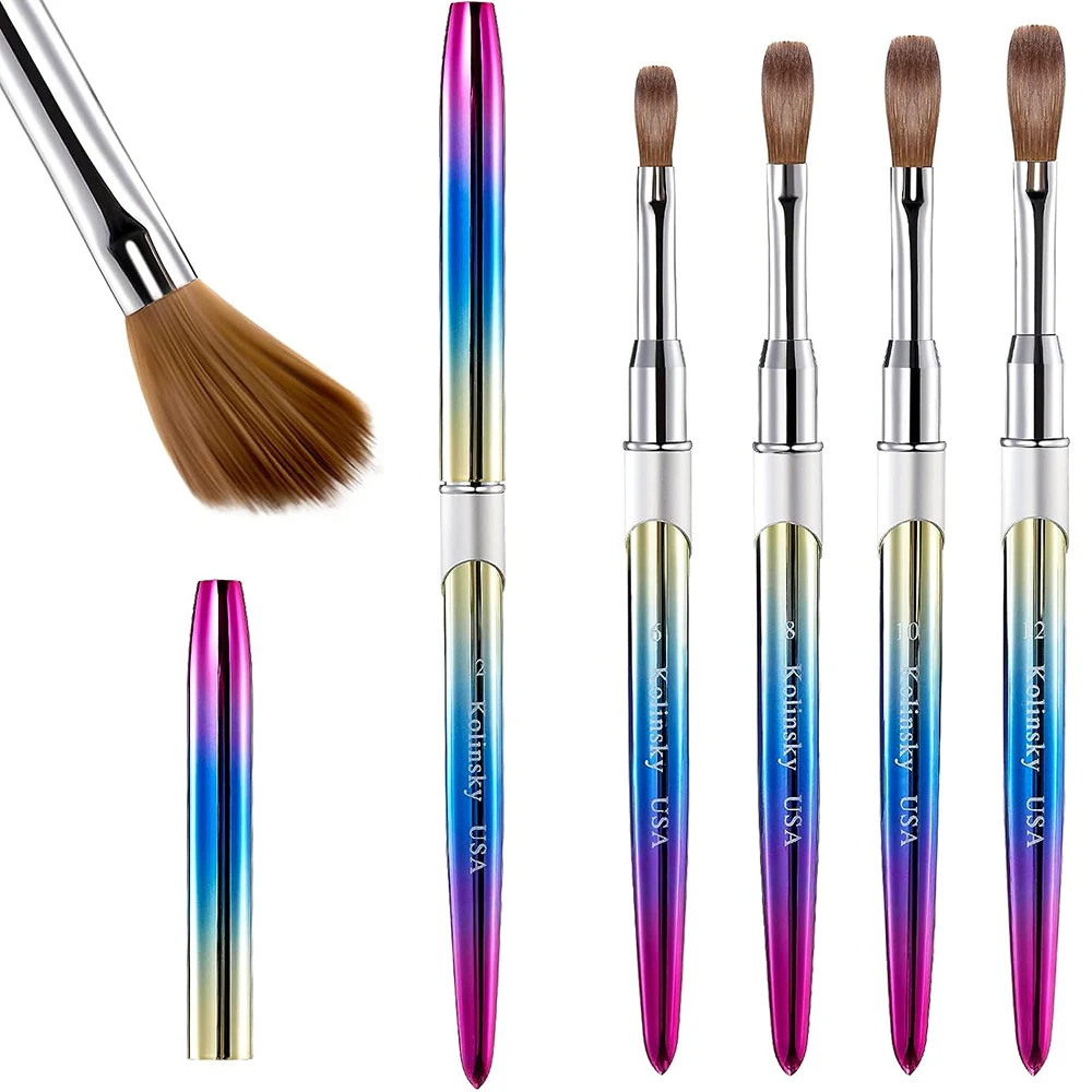 100% Pure Kolinsky Colorful Metal Handle Brush Crimped Kolinsky Sable Acrylic Nail Brush For Acrylic Nails Art