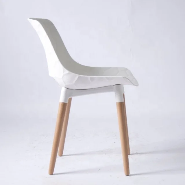 Hot sale white home furniture dining room chairs Plastic chair dining chair with solid wood leg