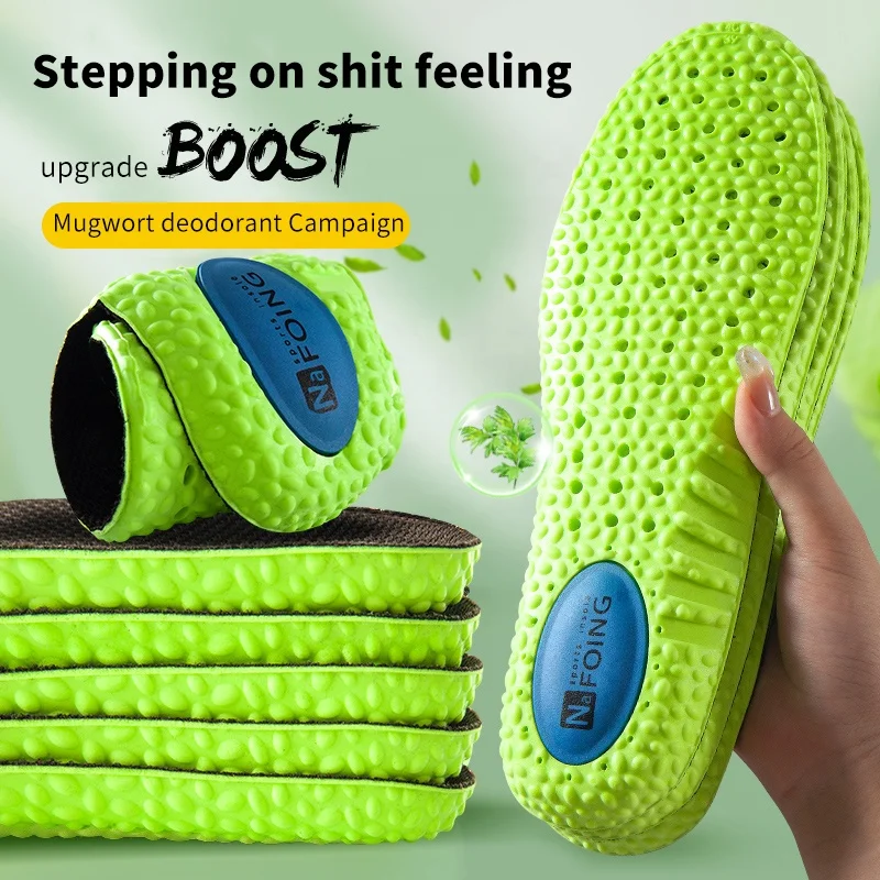 Upgrade Shock Absorption Insole Green PU Memory Foam Breathable Arch Support Orthopedic Shoes Pad Sport Feet Care Insole