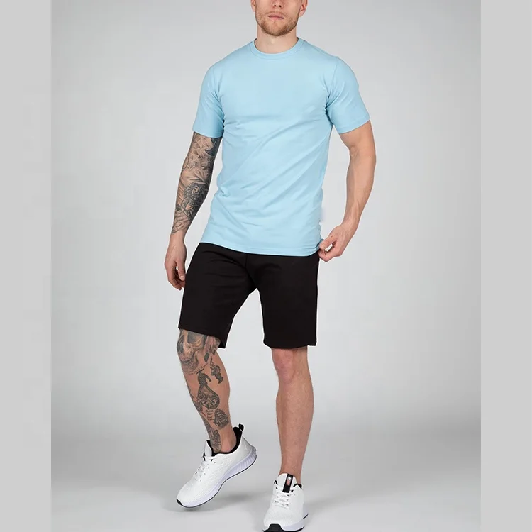 Wholesale Essential Printing Logo Running Pure Color Stretchy Fabrics T Shirt High Quality Cotton Elastane Blend T-Shirt Men