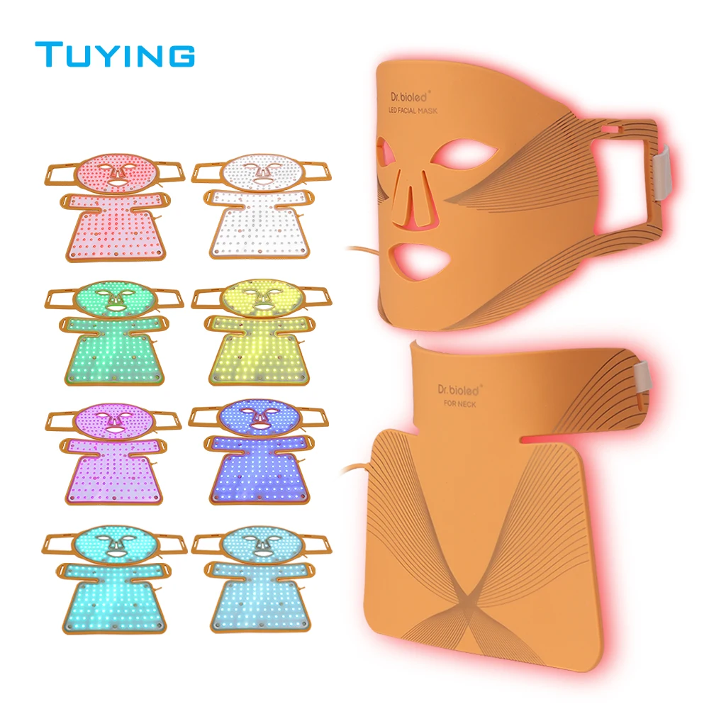 LED facial mask light therapy machine 8 color silicone red light therapy mask