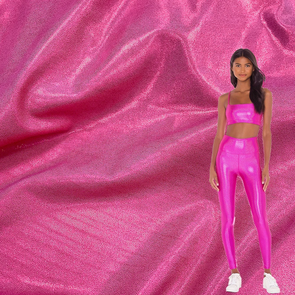 China Wingtex spandex dance wear leggings nylon holographic silver foil print fabric