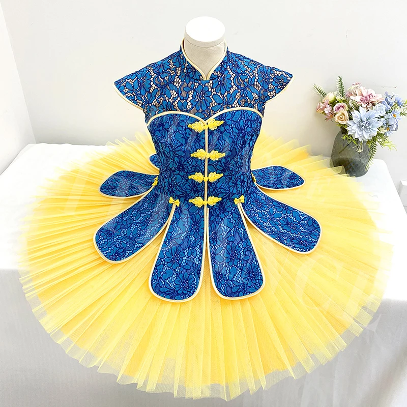 T0991 Customized Service  Adults Children Yellow And Blue Stage Performance Dancewear Professional Ballet Tutu