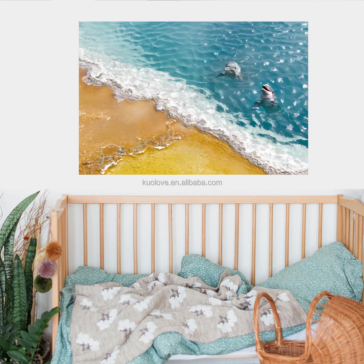 Beach dolphin landscape Painting Wall stickers Bedroom Living room Studio decoration Self-adhesive PVC stickers