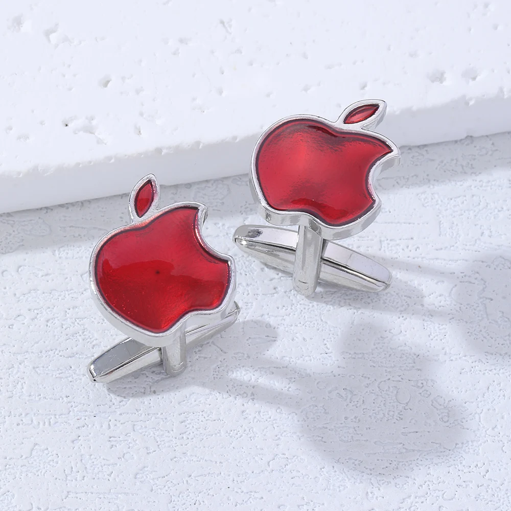 Factory Direct Zinc Alloy Simple Shape 10.6G Red fruit apple Fashion Light Cufflinks