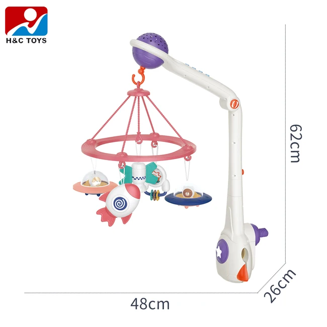 Newest remote control space hanging pendant bed bell toy with light and music adjustable lifting baby crib mobile