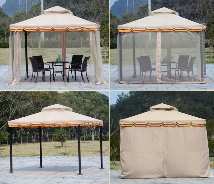Best Price Customizable Patios Roof Shade and Rain Outdoor Aluminum Pavilion With Mosquito Netting