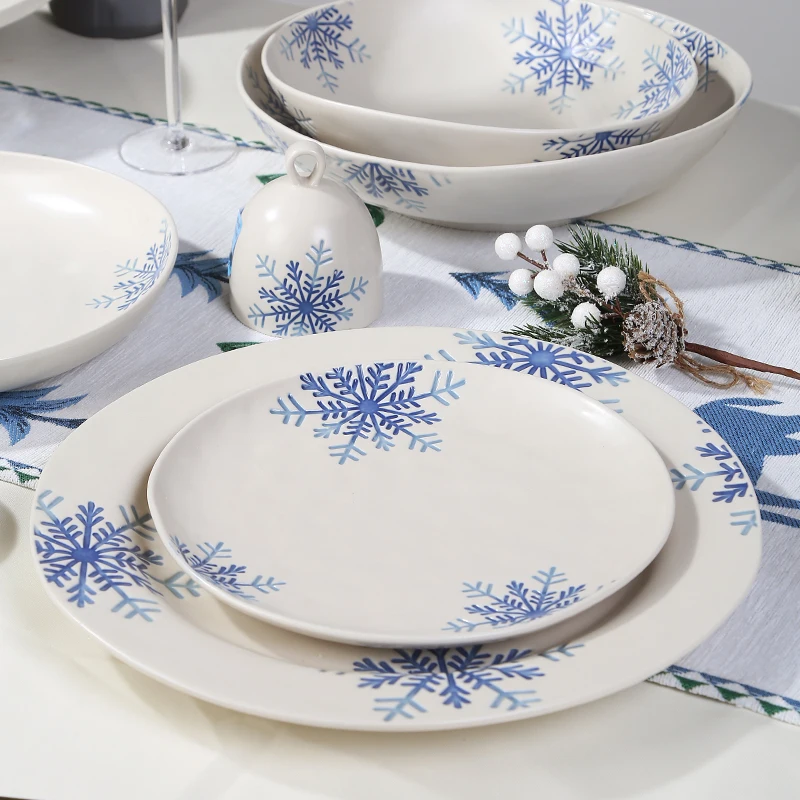 Hot sale snowflake restaurant hotel salad bulk ceramic charger plates wholesale porcelain dinner plates