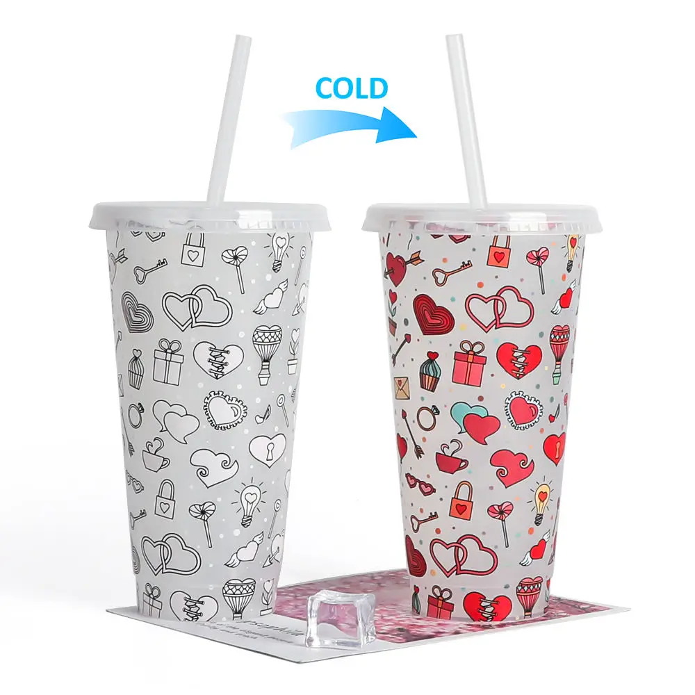 Customizable Gift Mug 24oz Reusable Party Coffee Cup Cold Plastic Color-changing Cartoon Water Bottle