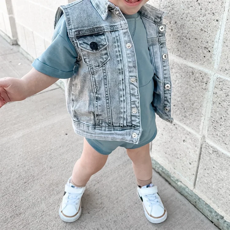 Custom Design Denim Vest For Kids Baby Boy Grey Denim Clothing Casual Boys Jacket