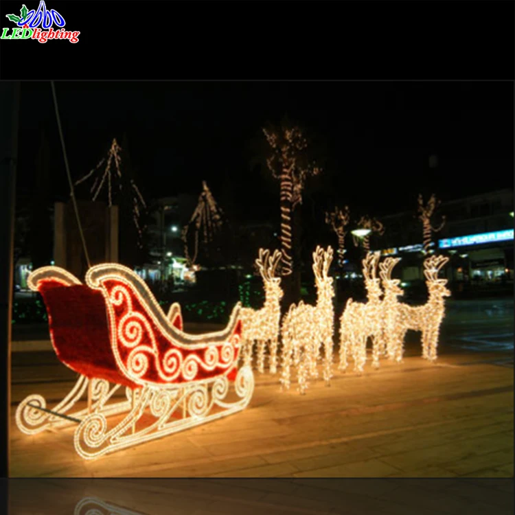 Наружный Рождественский дисплей натуральный размер светодиодный акриловый Санты сани и олень для торгового центра рождественские световые дисплеи