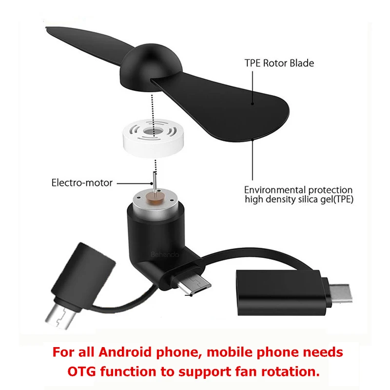 2019 new 3 IN 1 Travel Portable Cell Phone Mini Fan Cooling Cooler For Micro USB C For iPhone for android