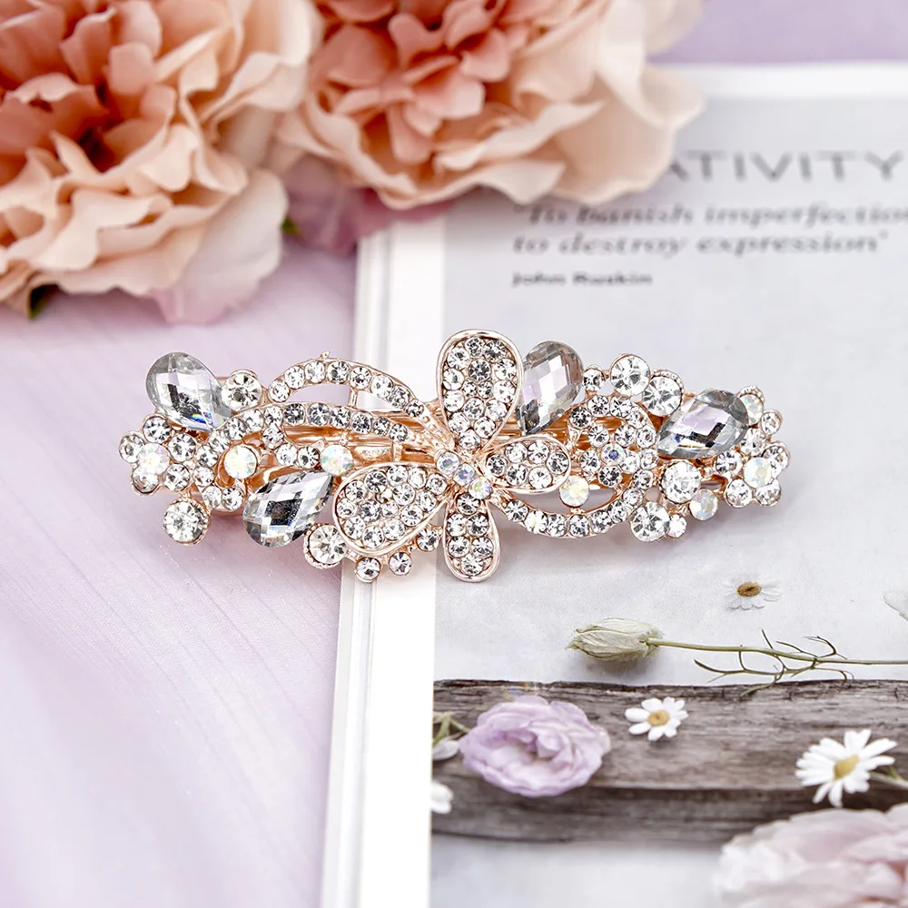 BELLEGIRL hot sale new trend custom packaging hair accessories wholesale sparkling Butterfly large diamond set crystal hair clip