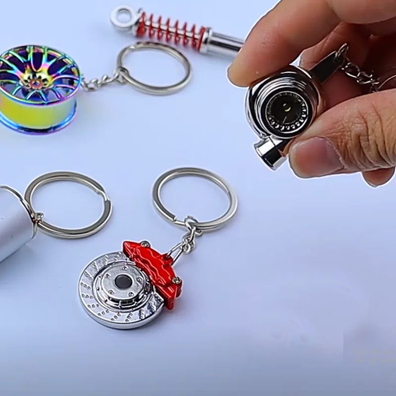 Creative Gift Car Interior Accessories Car Metal Keychain Turbo Gear Hub Pendant Brake Disc Shock Absorber Key Ring