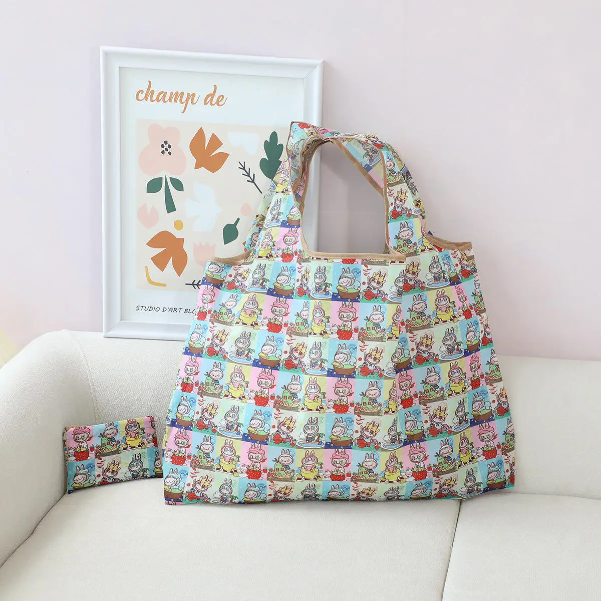 New spot Japanese cartoon shopping bag folding environmental tote bag doll oversized shopping bag