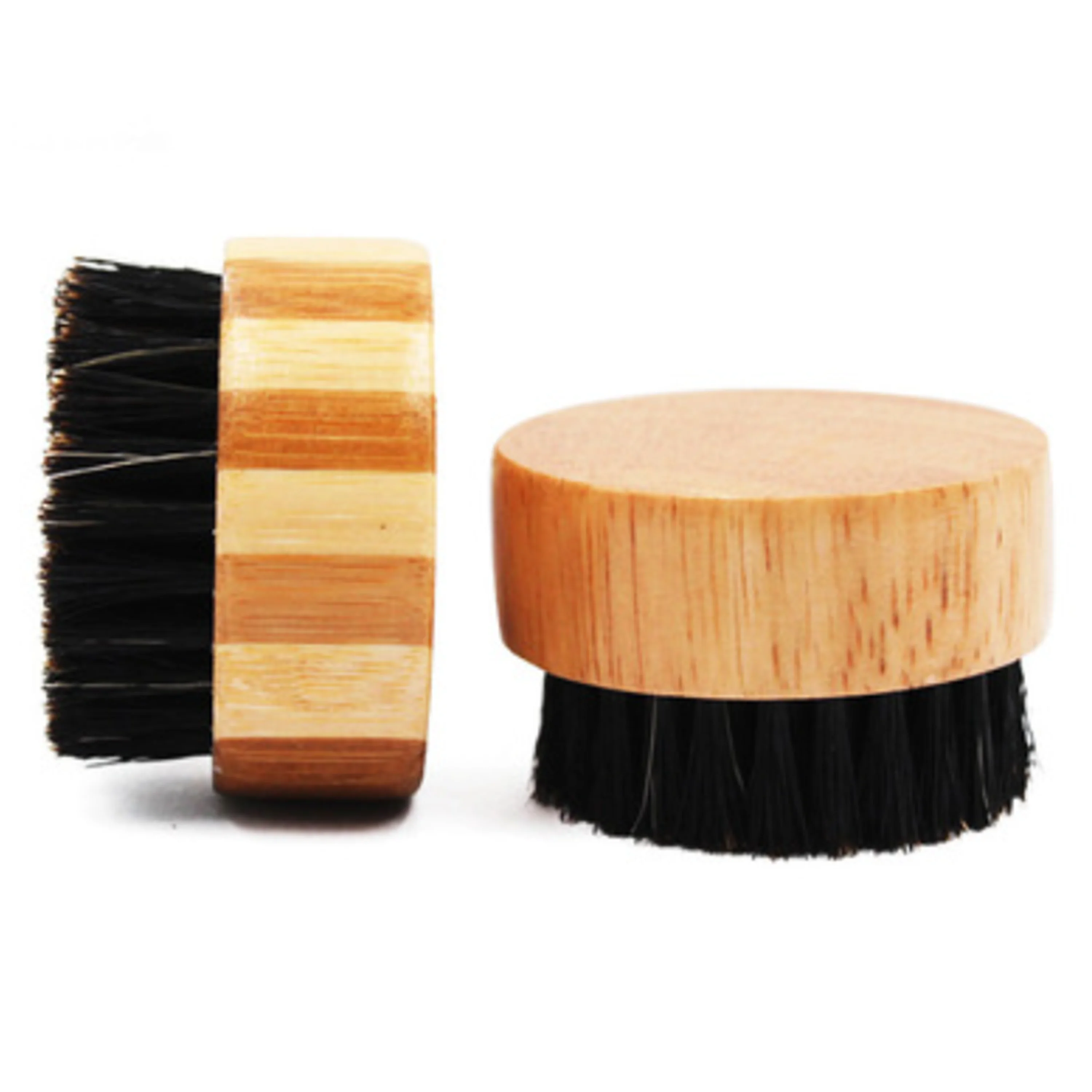 Private Label Custom Logo Wholesale Round Bamboo Wooden Small Beard Brush with and