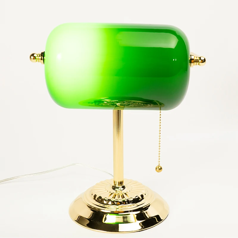  110V AC Powered Traditional Bankers Lamp With Green Glass Shade and Polished Brass Finish For Office Library Study