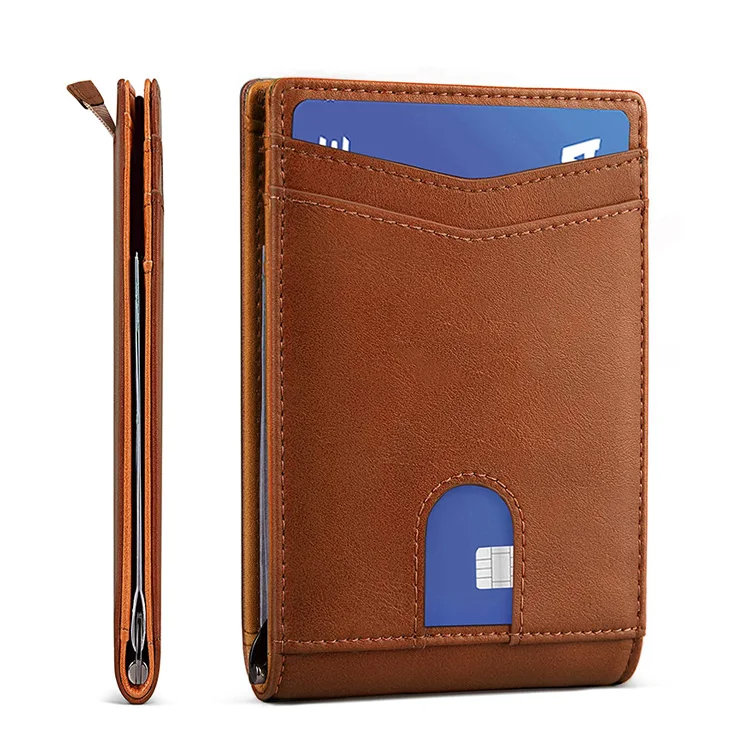 
Wholesale slim bifold genuine leather business card holder front pocket rfid mens carbon fiber wallet with money clip 