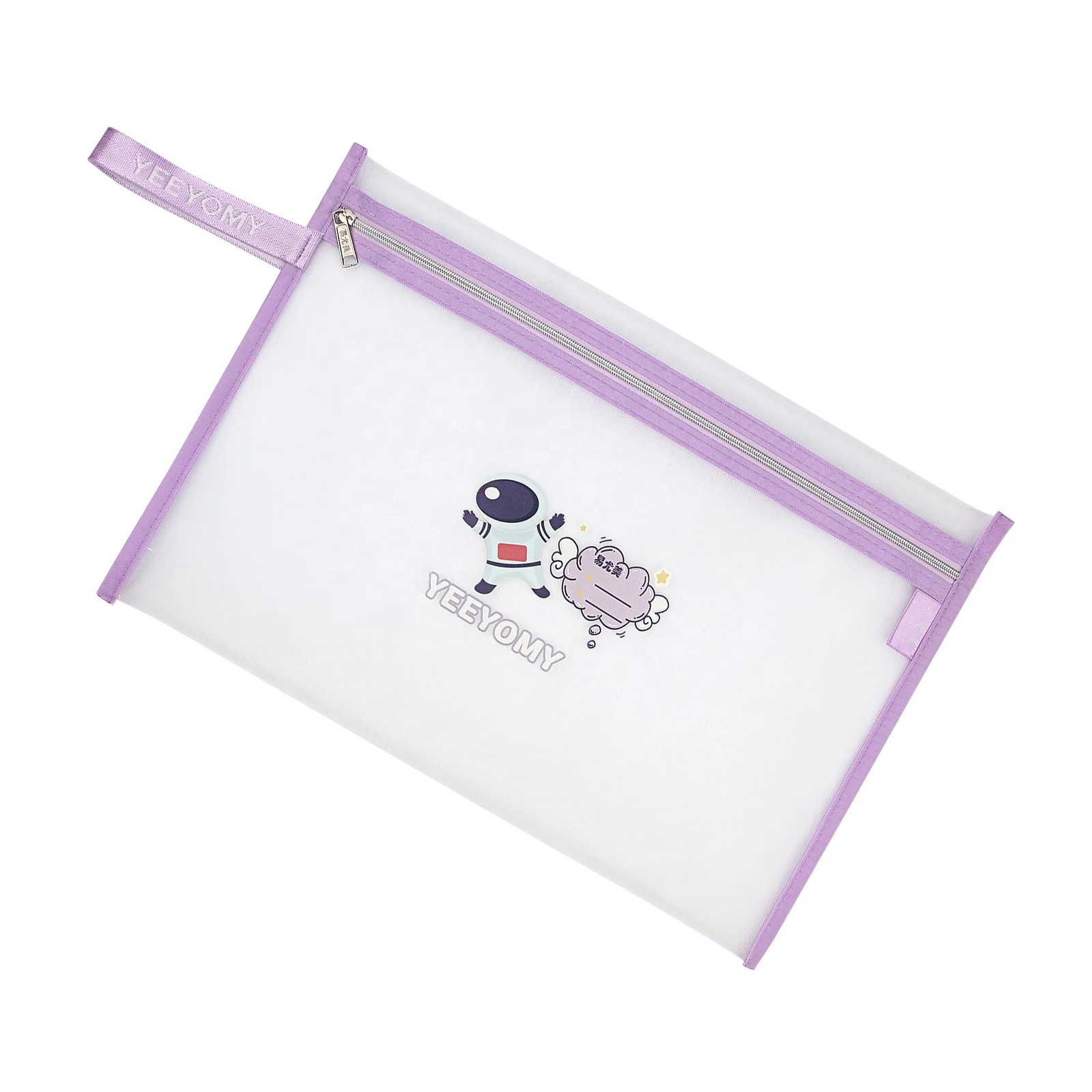 Macaron Color Mesh Zipper Pouch with Label Waterproof Puzzles Games Document Storage Bags for Office School Home Travel Cosmetic