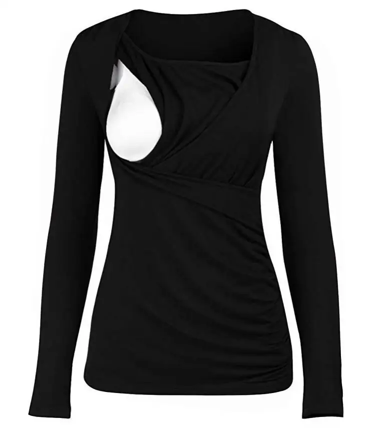 New Arrival Long Sleeve Solid Breastfeeding Tops Maternity Nursing Tshirt Dropshipping