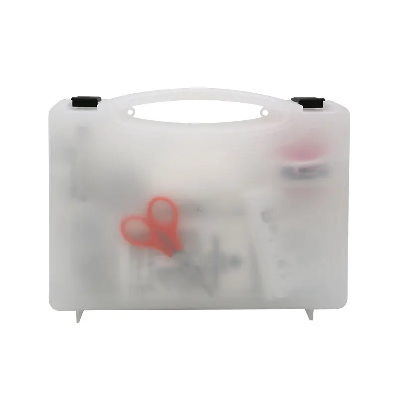 Factory wholesale white transparent first aid box with band aid scissor medical dressing trauma kit for blood bleeding