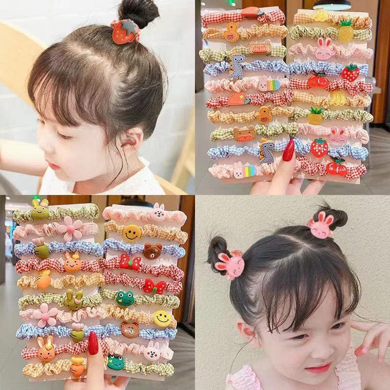 Fashion Children Gift 10pcs/set Colorful Cartoon Flower Girls Hair Tie Accessories Animal Fruits Hair Band Kids Small Scrunchies
