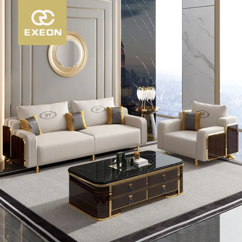 Postmodern Light Luxury Whole Leather Sand Head Layer Leather Combination High-end Luxury Living Room Furniture