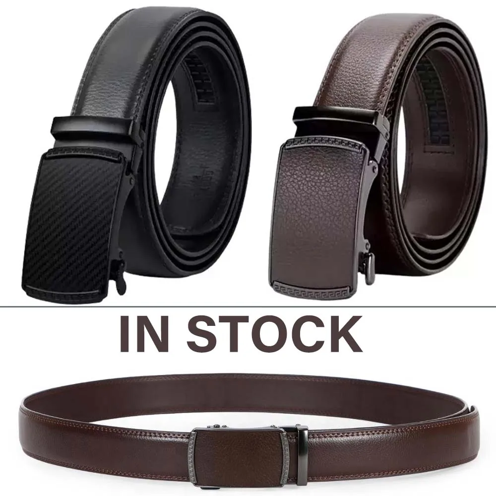 Factory Supply Cowhide Formal Dress Belt No Hole Automatic Ratchet Buckle Easy Slide Genuine Leather Belt For Men